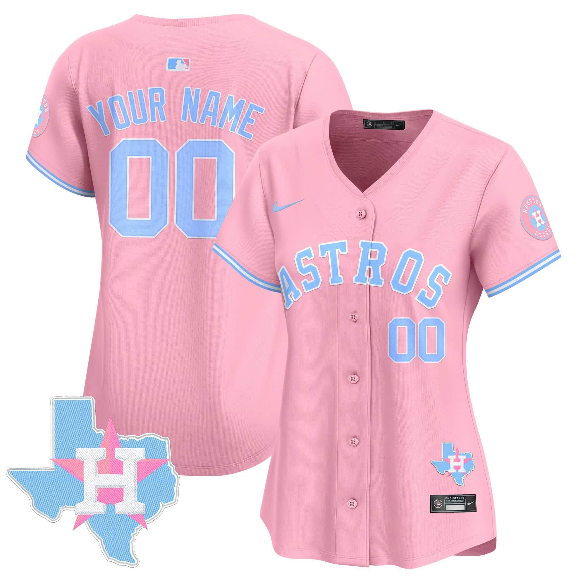 Women's Houston Astros Active Player Custom Pink Bubblegum Pink Limited Stitched Jersey(Run Small)